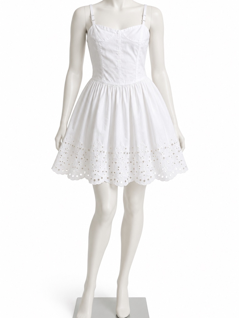 Zara White Eyelet Sweetheart Mini Dress